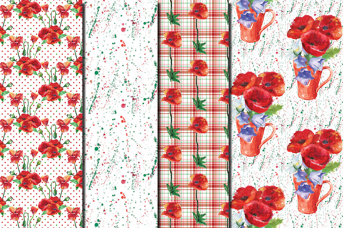 Watercolor Poppies patterns, a Pattern Graphic by DollyPotterson (Photo 4 of 6)