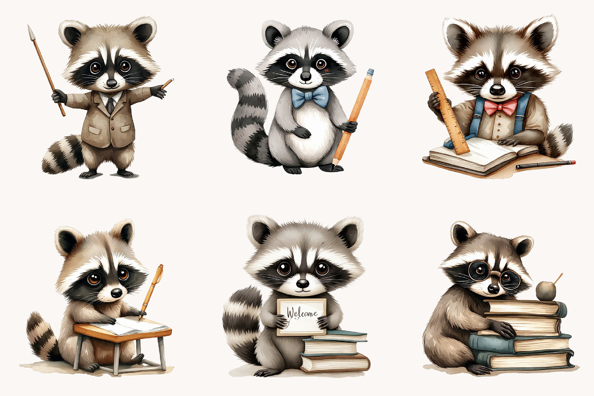 Back to School Raccoon Clipart, a Seasonal Illustration by Designworld (Photo 3 of 11)
