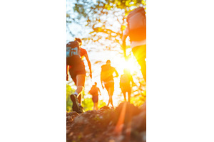 hikers navigating challenging, a Nature Photo by Lermont51