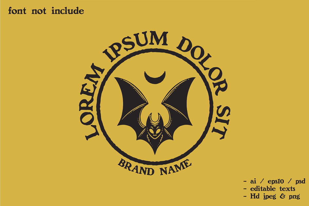 flying bat below moon, a Branding & Logo Template by Judsart