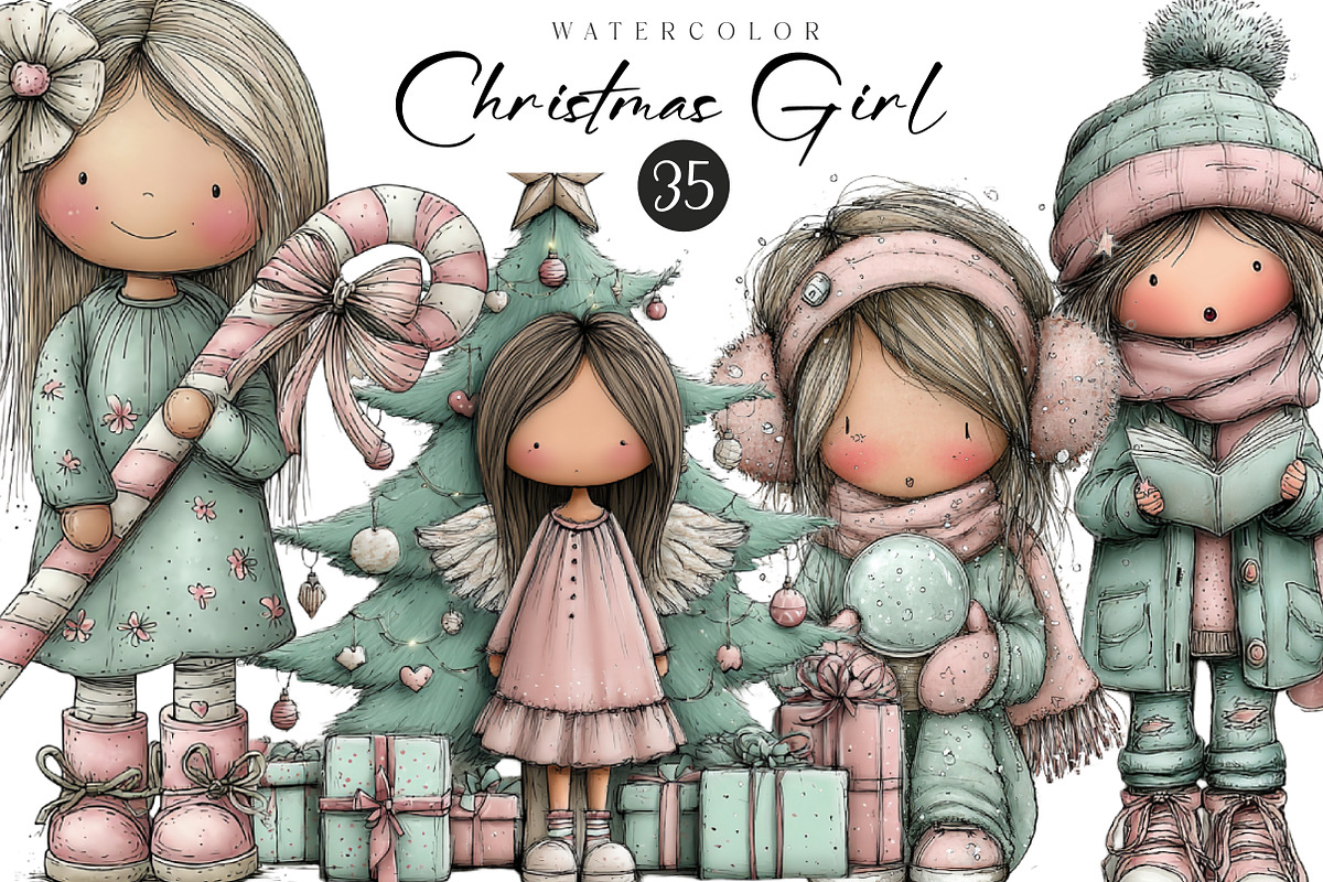 Christmas Little Girl Clipart, an Illustration by CreationArt (Photo 1 of 5)