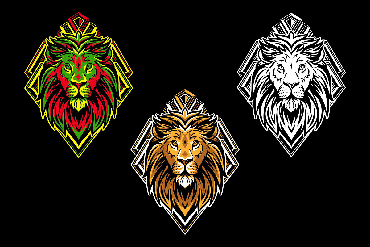 Lion Head with Geometric Badge, an Animal Illustration by weervector (Photo 3 of 4)