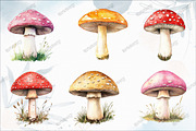 Watercolor Mushroom Clipart, an Illustration by designcity5 (Thumbnail 2 of 5)