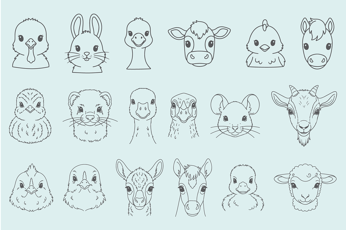 Adorable Baby Farm Animal Icon Set, an Outline Icon by MkStudio (Photo 1 of 2)