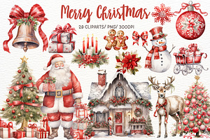 Merry Christmas Watercolor Clipart, a Seasonal Illustration by Maysa Art