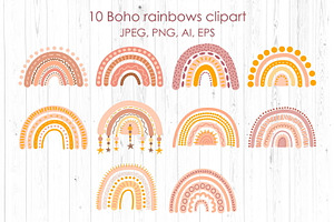 Boho Rainbow Clipart & Patterns