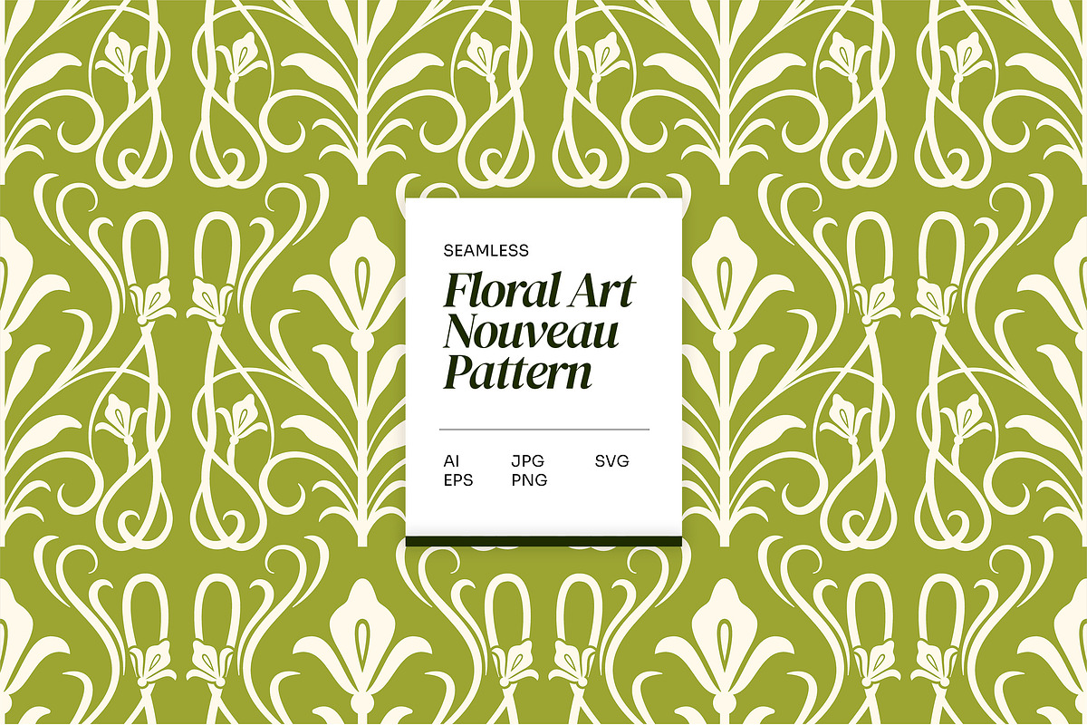 Green Floral Art Nouveau Pattern, a Pattern Graphic by Neermana (Photo 1 of 5)