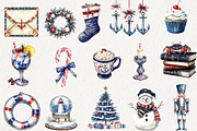 Merry Maritime Christmas Clipart, an Illustration by NadiaTheronArt (Thumbnail 2 of 5)