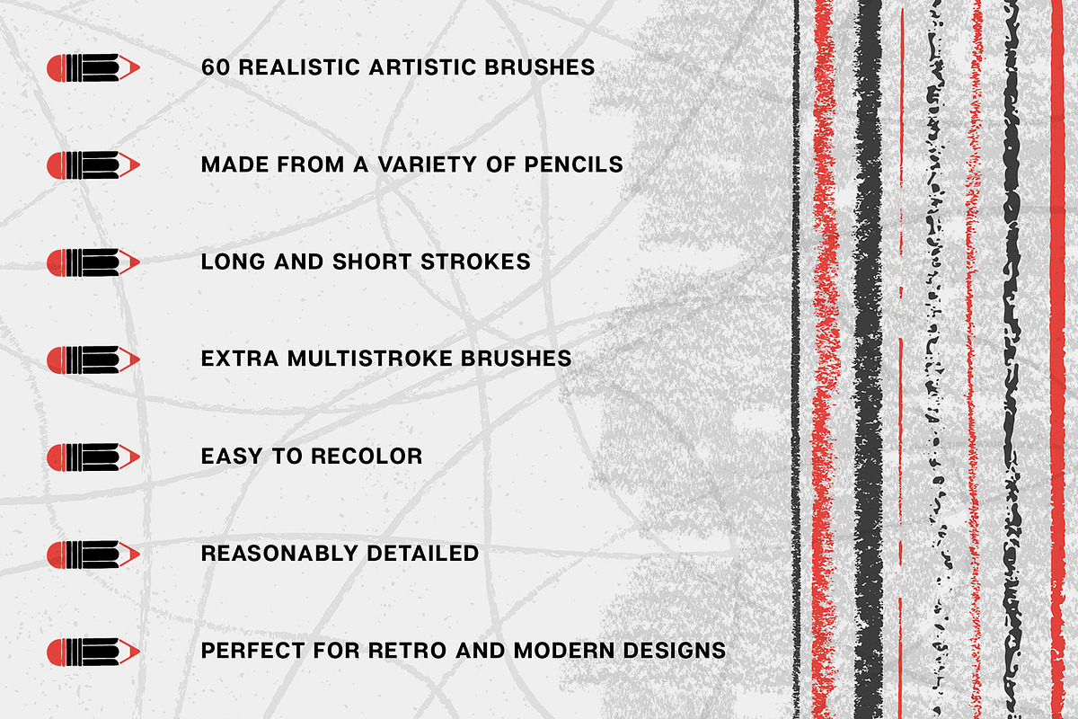 60 Pencil Brushes for Illustrator, a Brush Add-On by Brigantine Designs (Photo 2 of 6)