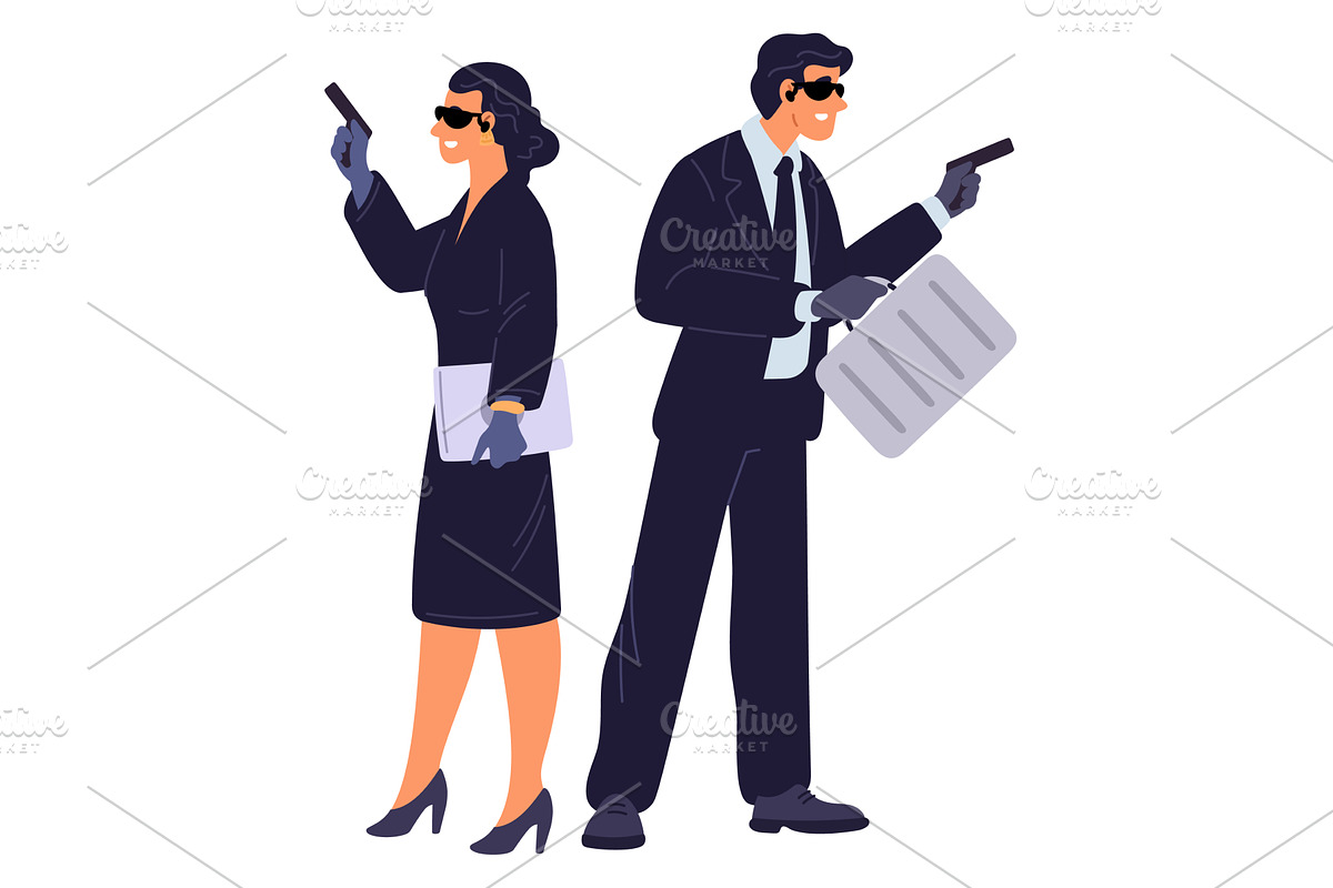 Man and woman. Two secret agents or, a Person Illustration by Vectorbuum