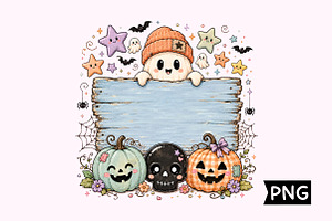 Cute Ghost Halloween Sign PNG, a Seasonal Illustration by Creative Art