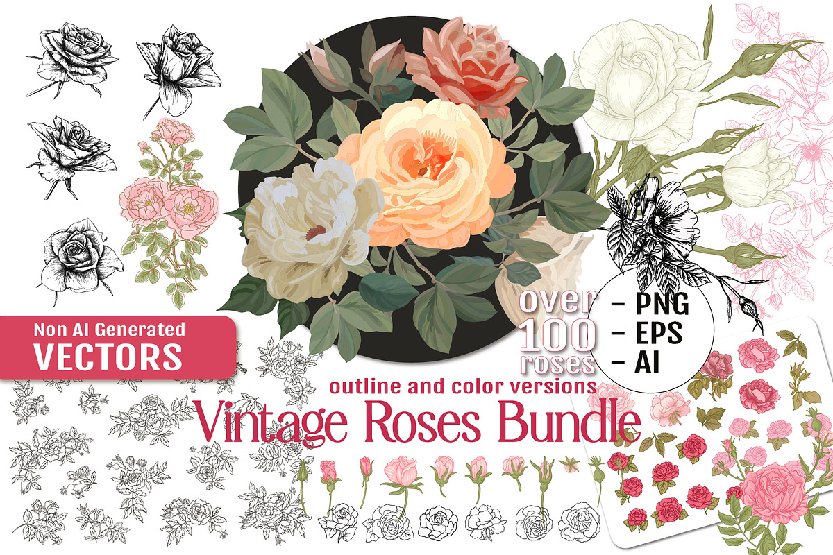 Vintage Rose Clipart Bundle, an Object Graphic by Elen-Lane (Photo 1 of 3)