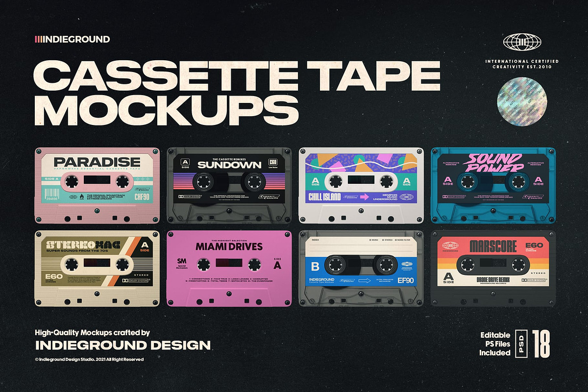 Cassette Tape Mockups, a Product Mockup by Indieground Design Inc. (Photo 1 of 8)