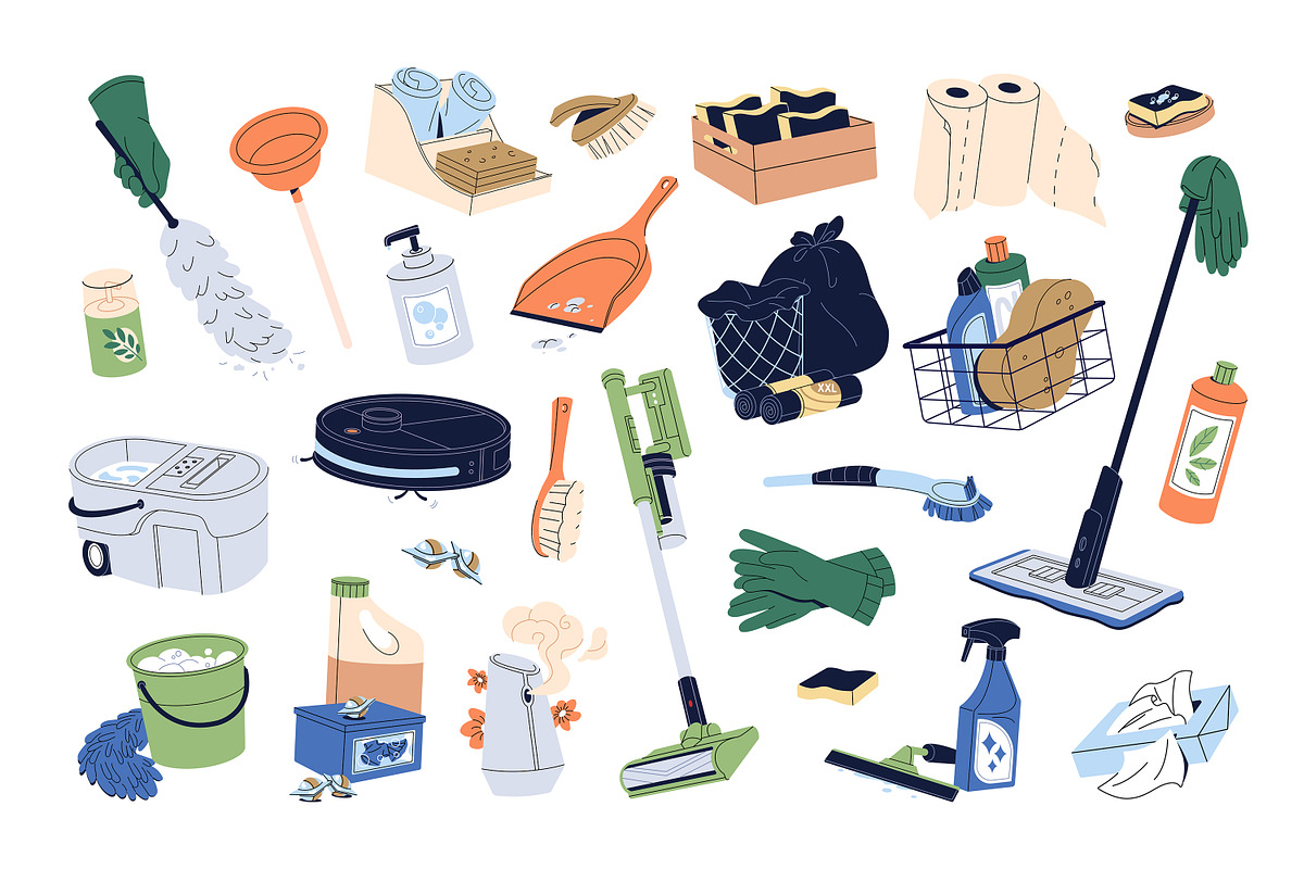 Cleaning equipment set + templates, an Object Illustration by PaperTrident (Photo 1 of 4)
