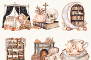 Watercolor Cozy Spooky Autumn, a Seasonal Illustration by BusyDaydesign (Thumbnail 4 of 9)