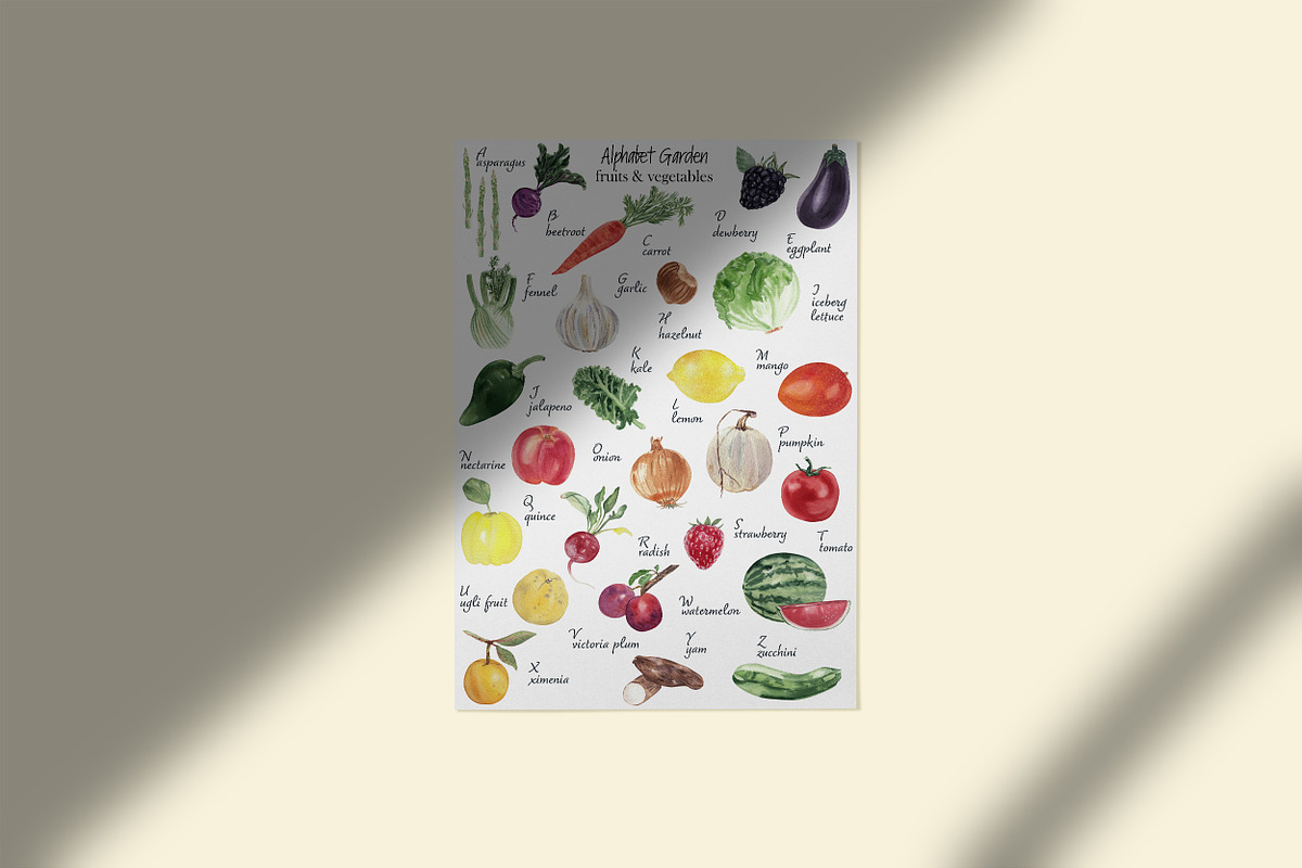 English Alphabet fruits & veggies, a Decorative Illustration by Visual Animal (Photo 4 of 6)