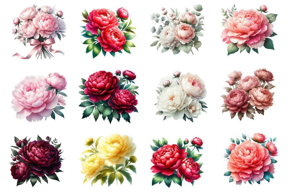 Watercolor Peonies Flowers Clipart, an Illustration by Dream Creation (Photo 3 of 4)