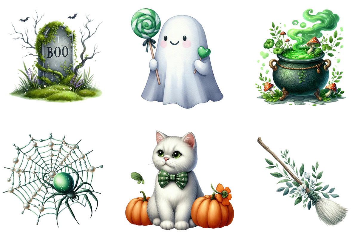 Green & White Halloween Clipart, an Illustration by DreamArtGraphic (Photo 3 of 4)