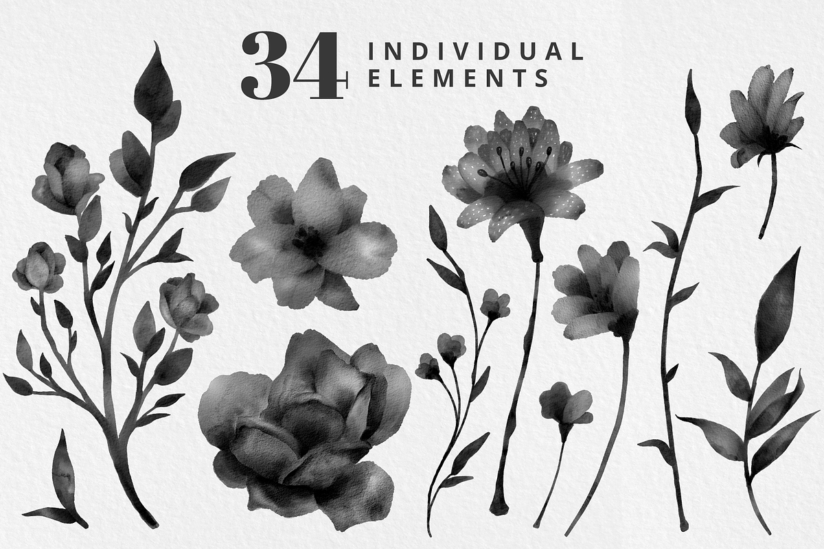Fleur Noir - Black Watercolor Floral, an Illustration by Brandi Lea Designs (Photo 4 of 9)