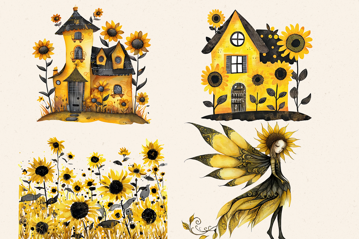 SUNFLOWER FOREST FAIRY CLIPART PACK, a Person Illustration by Daring Digies (Photo 3 of 7)