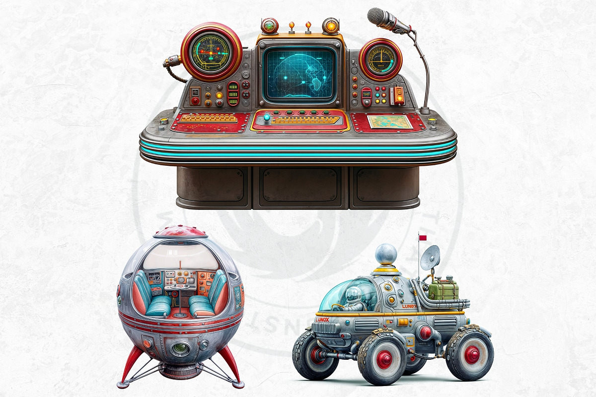 Retro Space Adventure PNG cliparts, a Decorative Illustration by ThatsDesignArt (Photo 9 of 10)