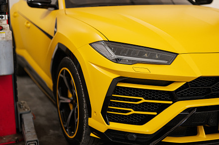 Headlights of yellow sport car suv., a Transportation Photo by AS photostudio
