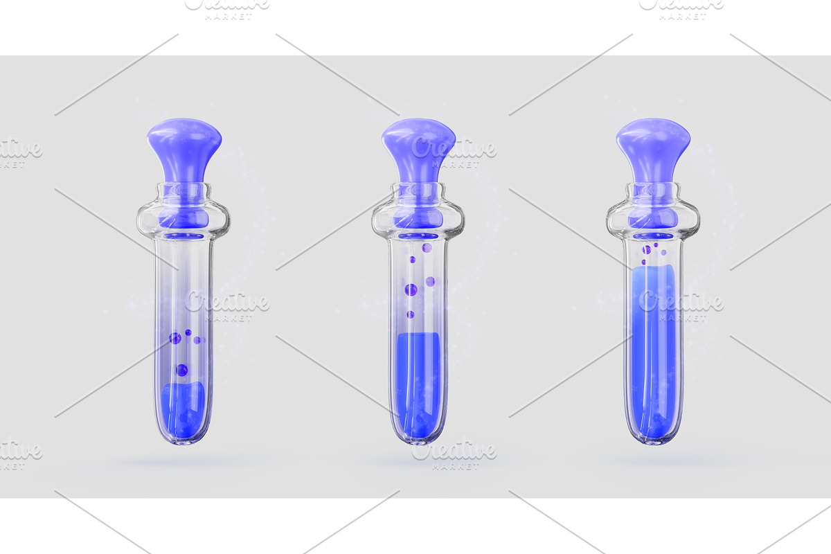 Lab test tubes with blue magic, an Object 3D Model by Marozhkastudio