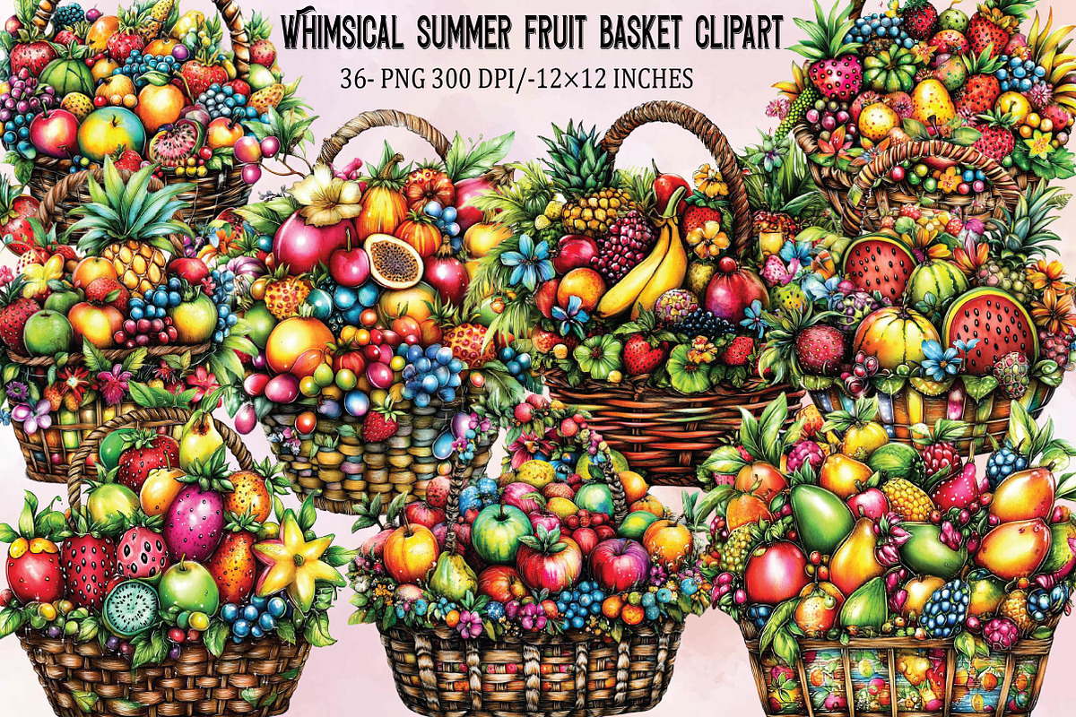 Whimsical Summer Fruit Basket Clipar, an Illustration by SVGArt (Photo 1 of 9)