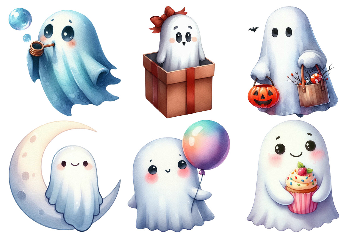 Cute Ghosts Clipart Bundle, an Illustration by Pixels.Craft (Photo 2 of 7)