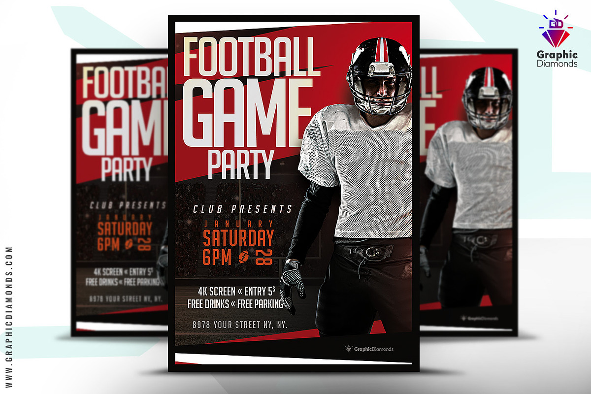 American Football Party Flyer, a Flyer Template by GraphicDiamonds (Photo 1 of 6)