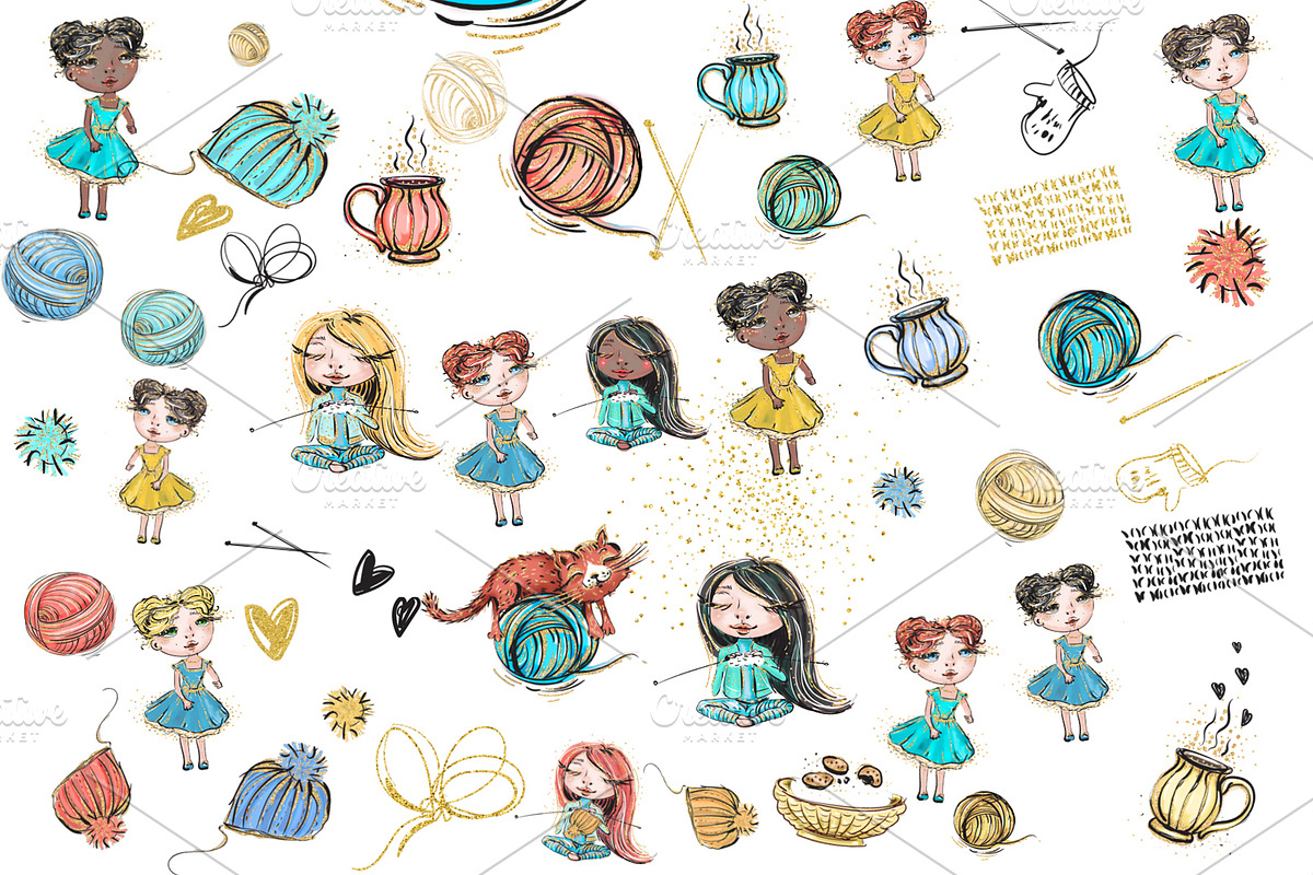 Knitting Time clipart set, an Illustration by Scarlet Island (Photo 2 of 4)