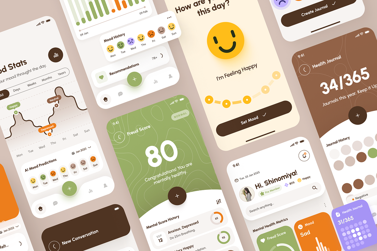 freud UI Kit: AI Mental Health App, an UI Kit Template by strangehelix.bio (Photo 3 of 10)