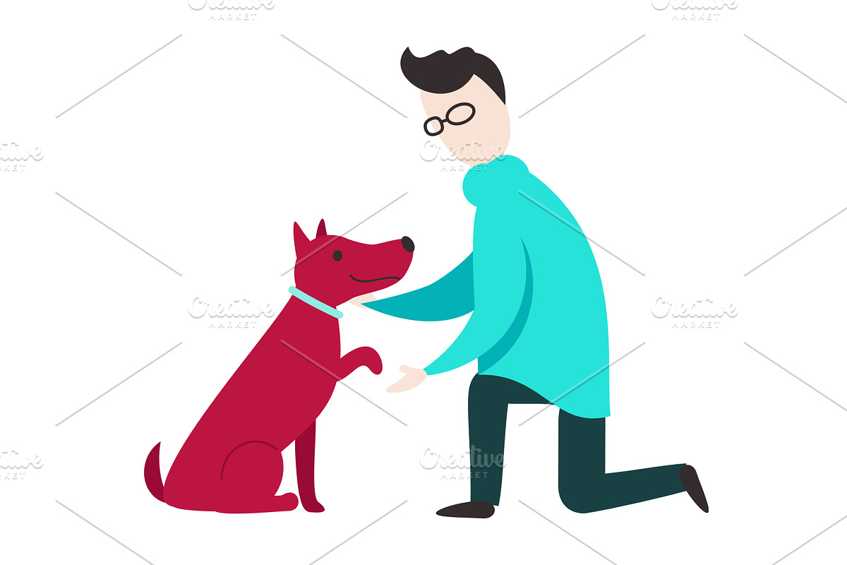 Man with dog vector pet lover icon, an Animal Illustration by SiberianArt