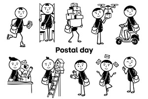 postal service delivery man set, a Person Illustration by foxndeer