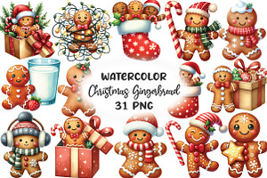 Cute Christmas Gingerbread Clipart, an Illustration by CraftArtStudio