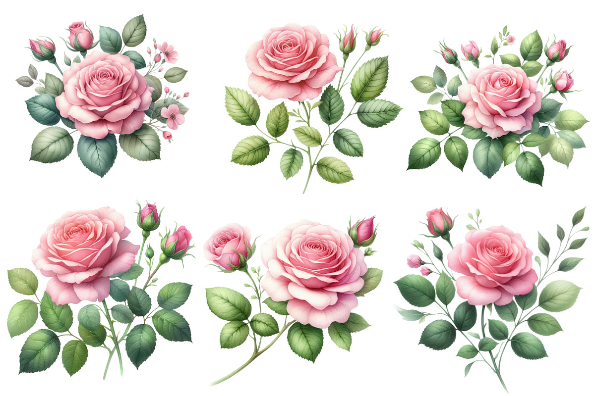 Watercolor Roses Clipart Blush Flora, an Illustration by Designworld (Photo 2 of 6)
