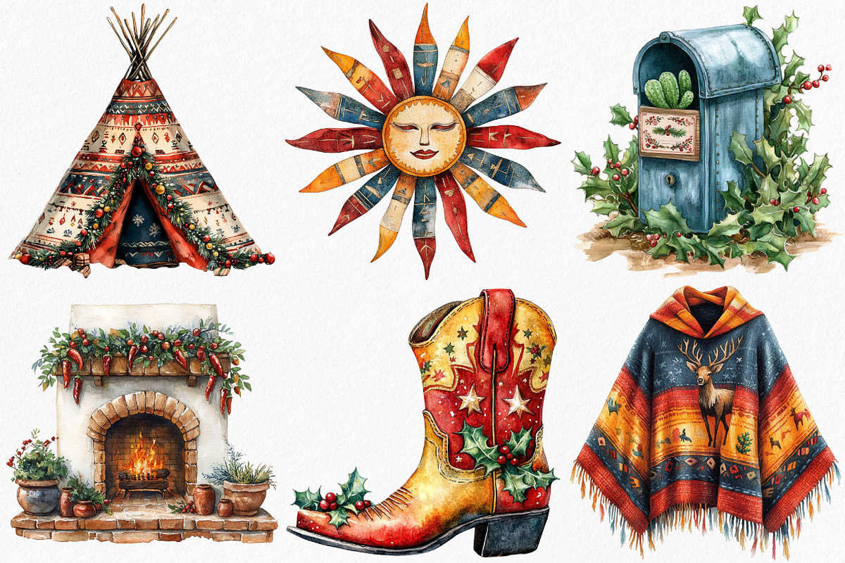 Watercolor Southwestern Christmas, an Illustration by Canvas Craft (Photo 2 of 8)
