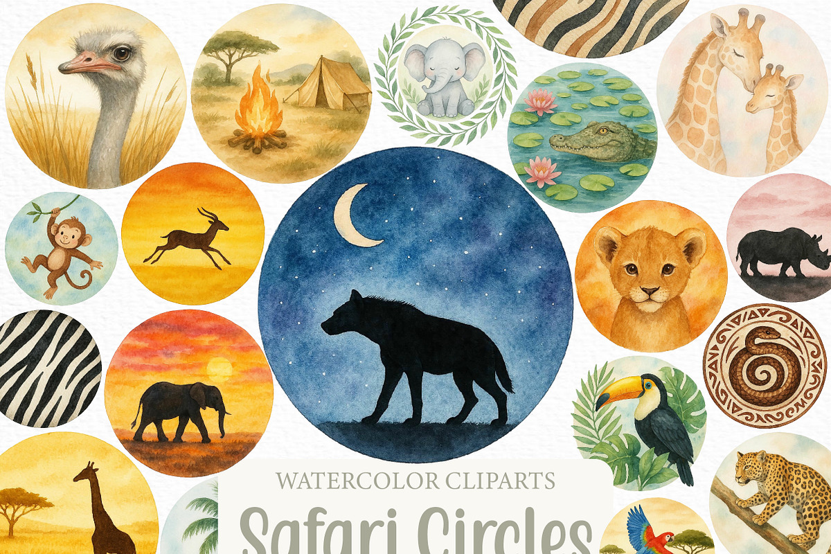 Safari Circles Clip Art, an Illustration by Craft Nest (Photo 1 of 6)