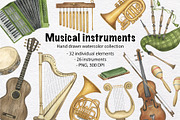 Musical Instruments Watercolor Set, an Education Illustration by KathrineWatercolor (Thumbnail 1 of 9)