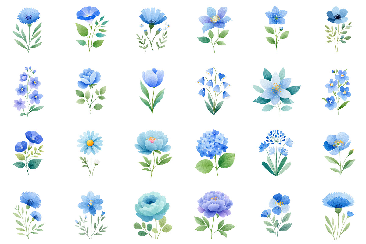Watercolor Blue Flowers Clipart Set, an Illustration by Sublimation Artist (Photo 2 of 6)