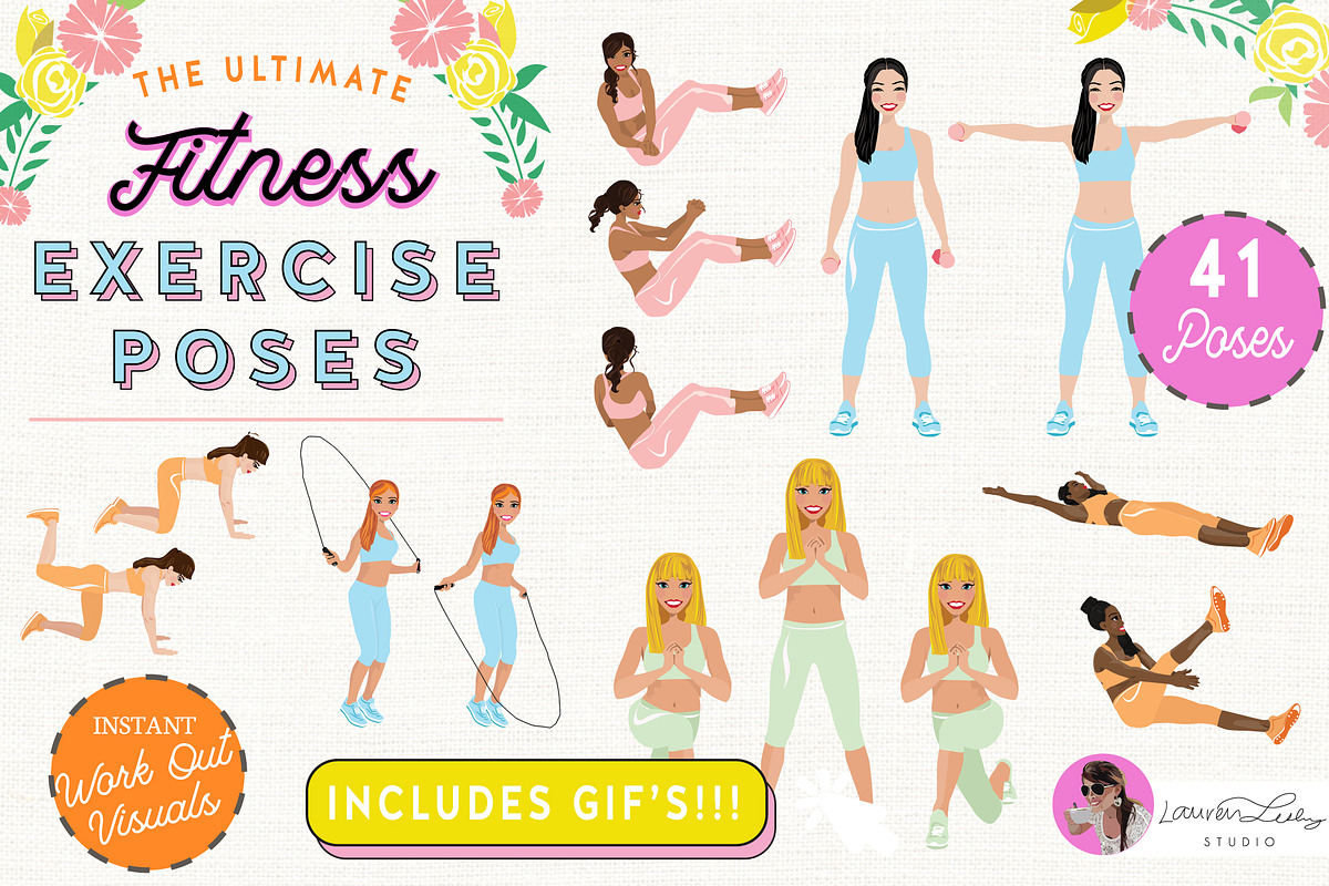 Exercise Fitness Poses Female, a Person Illustration by Lauren Lesley Studio (Photo 1 of 5)