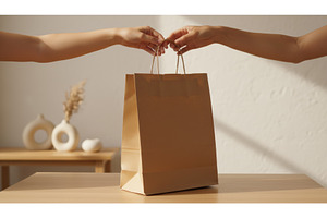 Two people hands holding brown paper, a Person Photo by Igor Tichonow