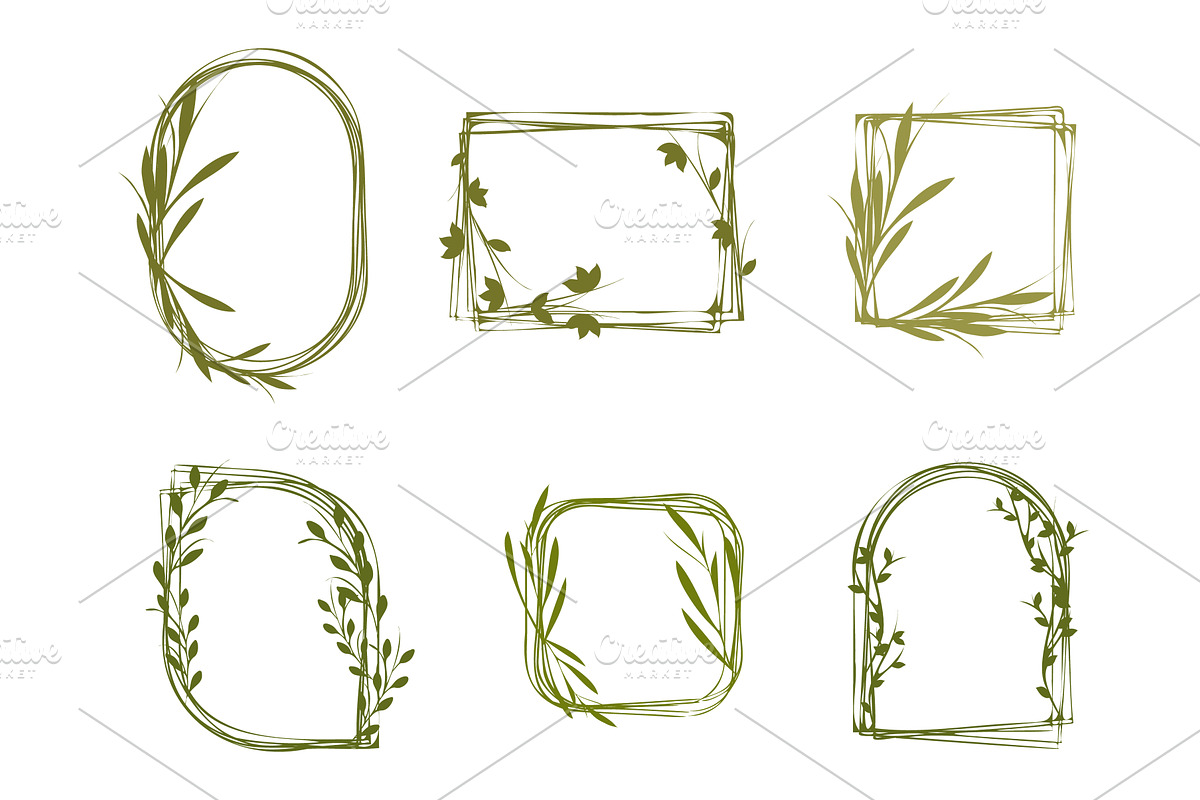 Green botanical frames and, an Illustration by okskukuruza