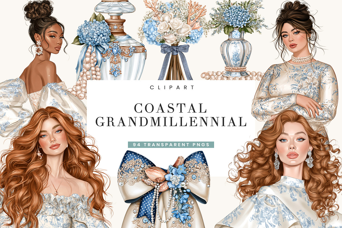 Coastal Grandmillennial Clipart, an Object Illustration by BusyDaydesign (Photo 1 of 9)