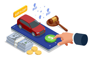 Isometric smartphone with red car, a Finance Illustration by Golden Sikorka