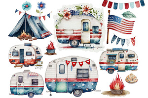 4th Of July Camper Clipart