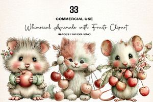 Whimsical Animals with Fruits Clipar, an Illustration by Designworld