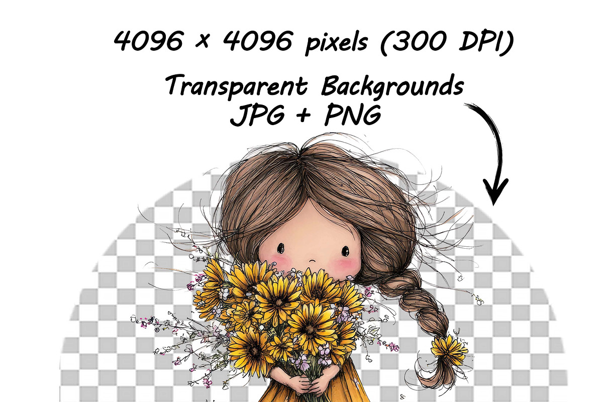 Whimsical Spring Girl Sunflower, an Illustration by one-touch (Photo 5 of 17)