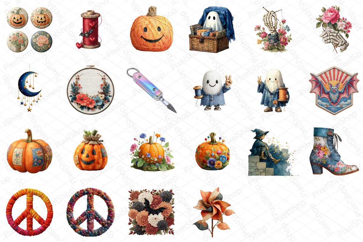 Groovy Halloween Sewing Clipart PNG, an Illustration by DreamPrint404 (Photo 4 of 5)