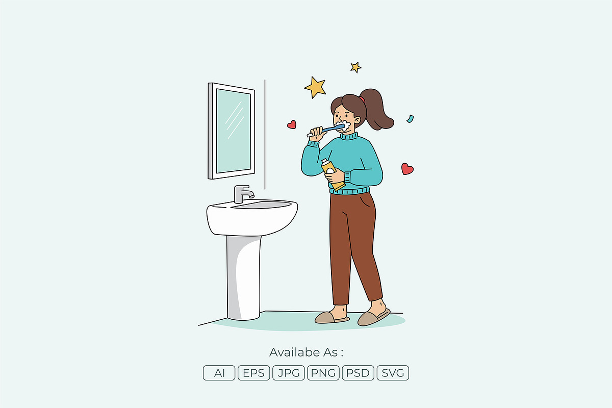 Morning Routine Brushing Teeth, a Healthcare Illustration by Partikusi Design (Photo 2 of 3)